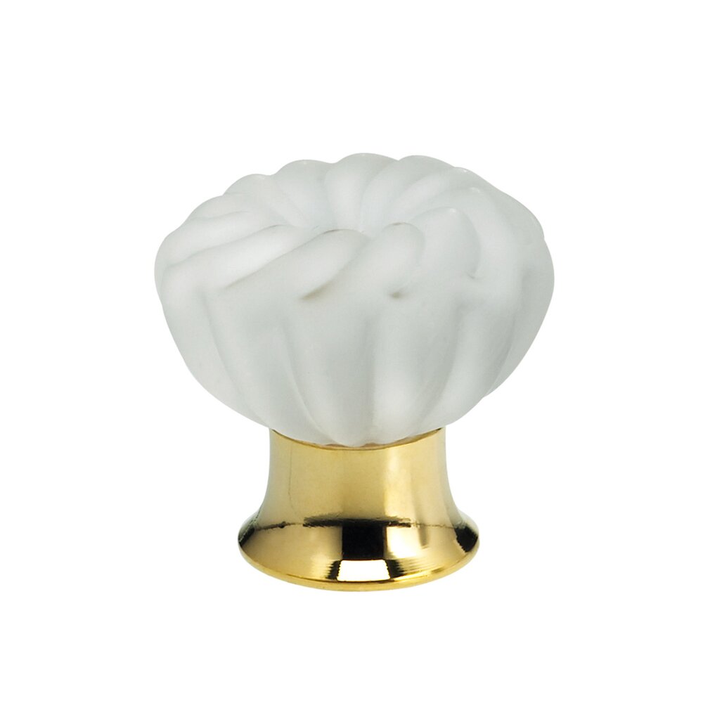 30mm Frosted Glass Flower Knob with Polished Brass Base