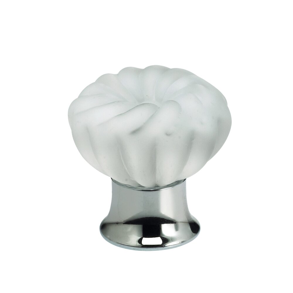 30mm Frosted Glass Flower Knob with Polished Chrome Base