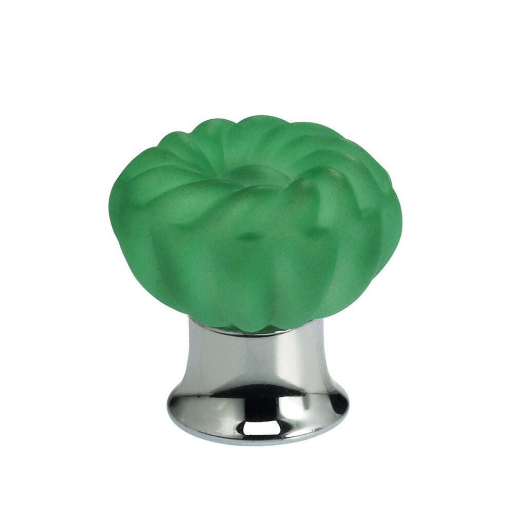30mm Frosted Jade Colored Glass Flower Knob with Polished Chrome Base