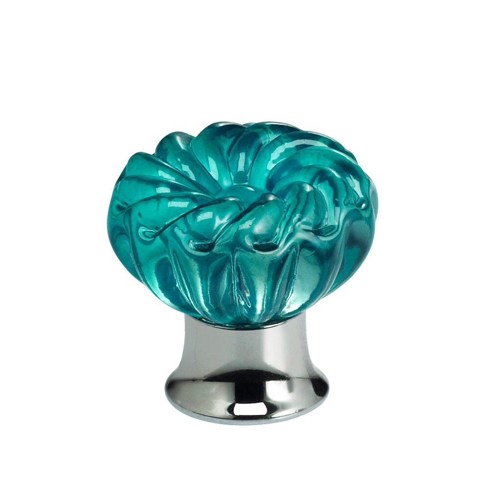 30mm Clear Jade Colored Glass Flower Knob with Polished Chrome Base