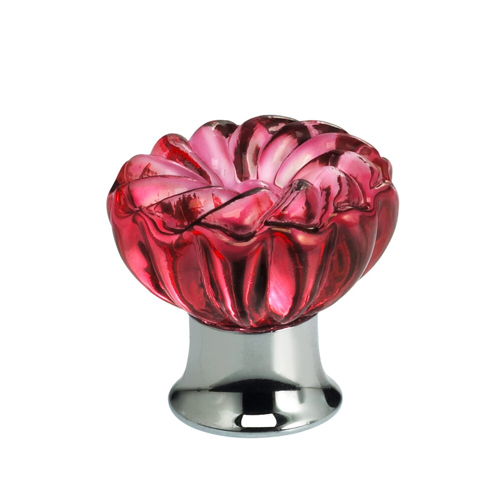 30mm Clear Rose Colored Glass Flower Knob with Polished Chrome Base
