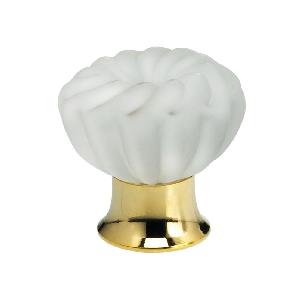 40mm Frosted Glass Flower Knob with Polished Brass Base