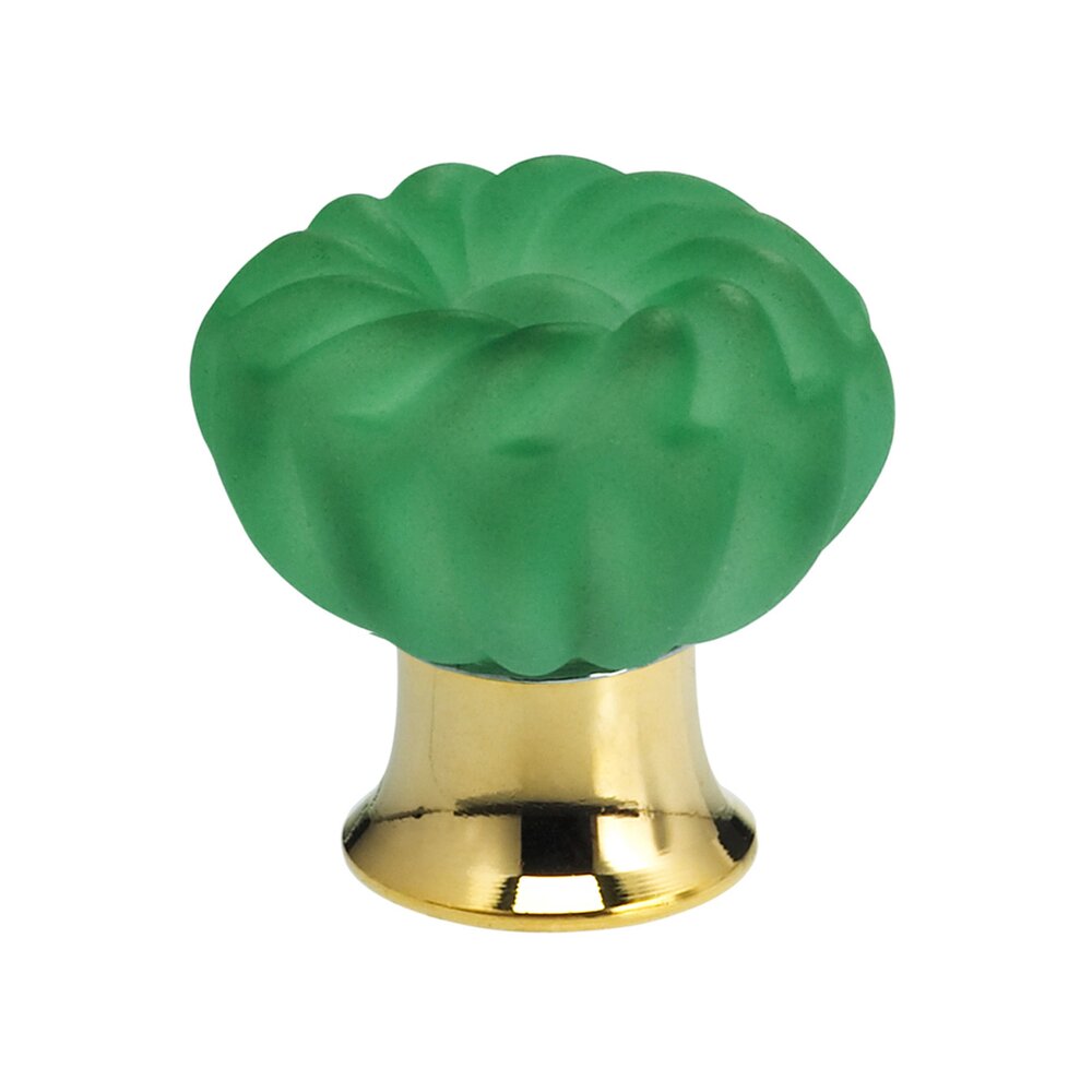 40mm Frosted Jade Colored Glass Flower Knob with Polished Brass Base