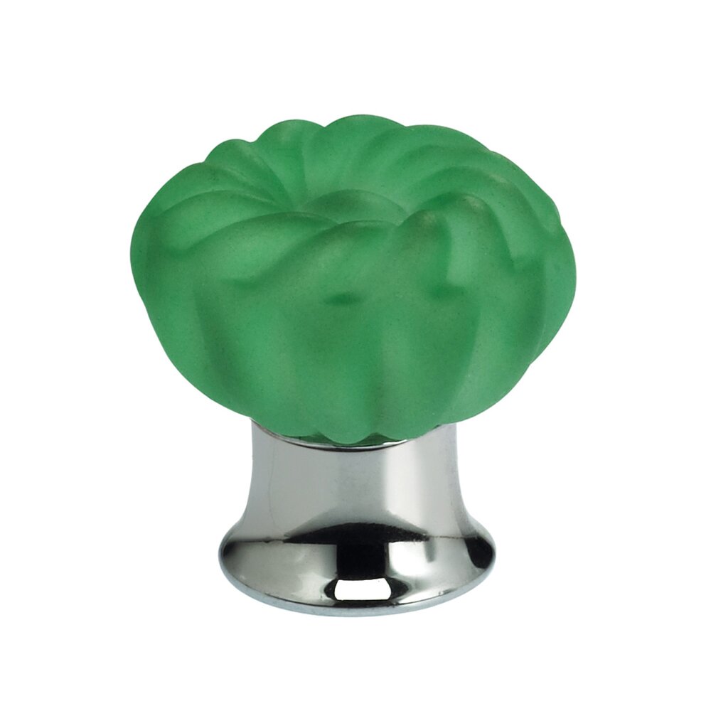 40mm Frosted Jade Colored Glass Flower Knob with Polished Chrome Base