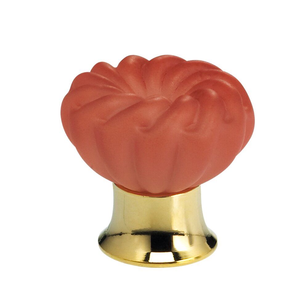 40mm Frosted Rose Colored Glass Flower Knob with Polished Brass Base