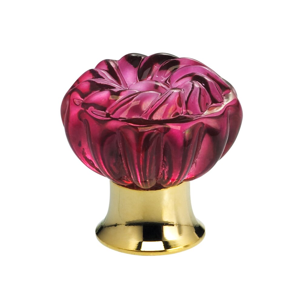 40mm Clear Rose Colored Glass Flower Knob with Polished Brass Base