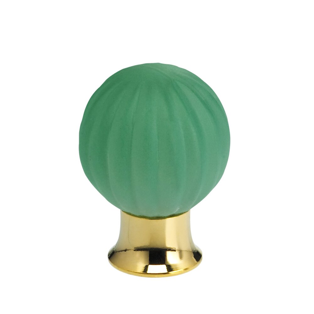 25mm Frosted Jade Colored Glass Globe Knob with Polished Brass Base