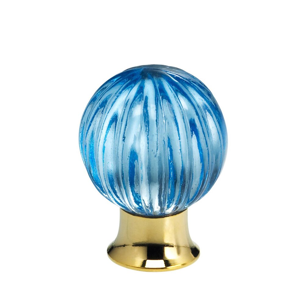 25mm Clear Azure Colored Glass Globe Knob with Polished Brass Base