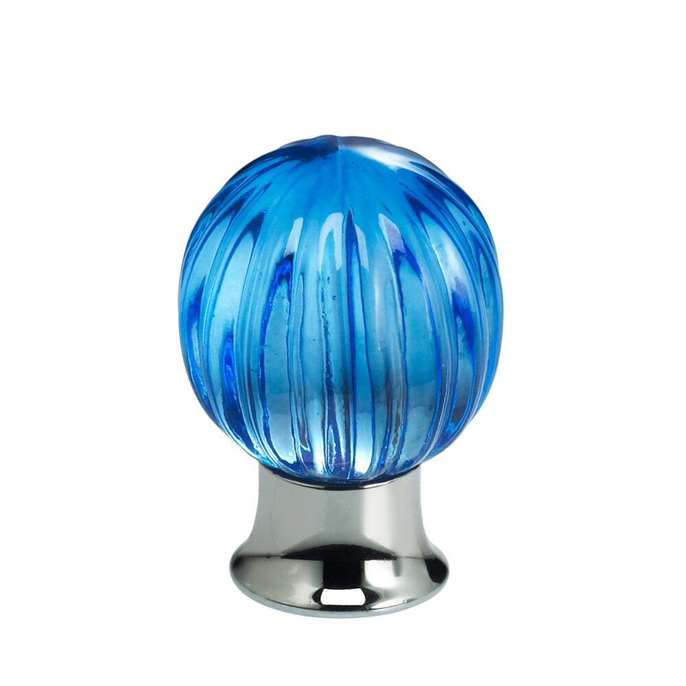 25mm Clear Azure Colored Glass Globe Knob with Polished Chrome Base