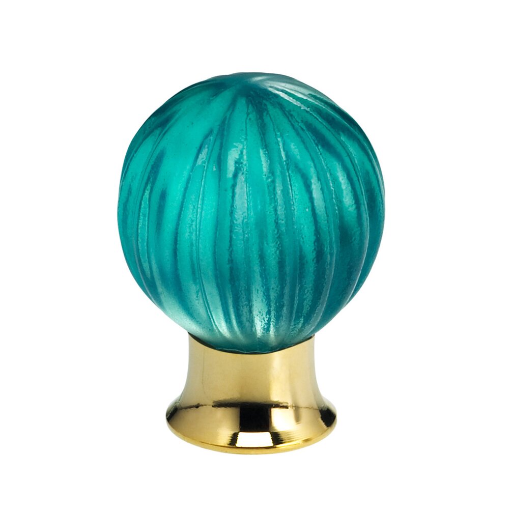 30mm Clear Jade Colored Glass Globe Knob with Polished Brass Base