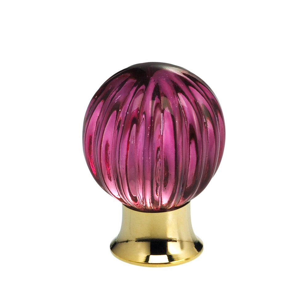 25mm Clear Rose Colored Glass Globe Knob with Polished Brass Base
