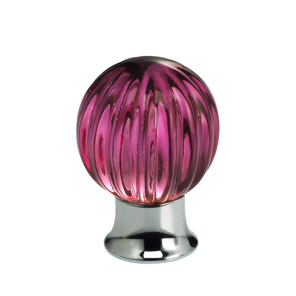 25mm Clear Rose Colored Glass Globe Knob with Polished Chrome Base