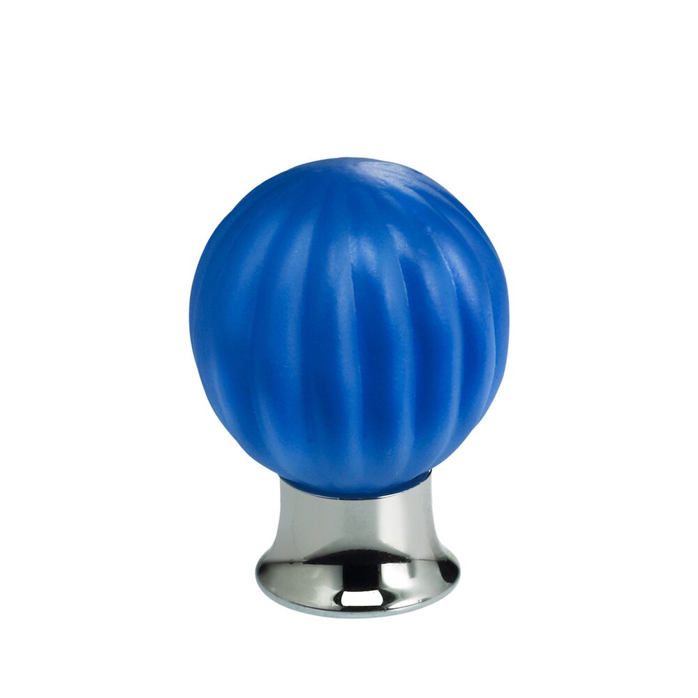 25mm Frosted Azure Colored Glass Globe Knob with Polished Chrome Base