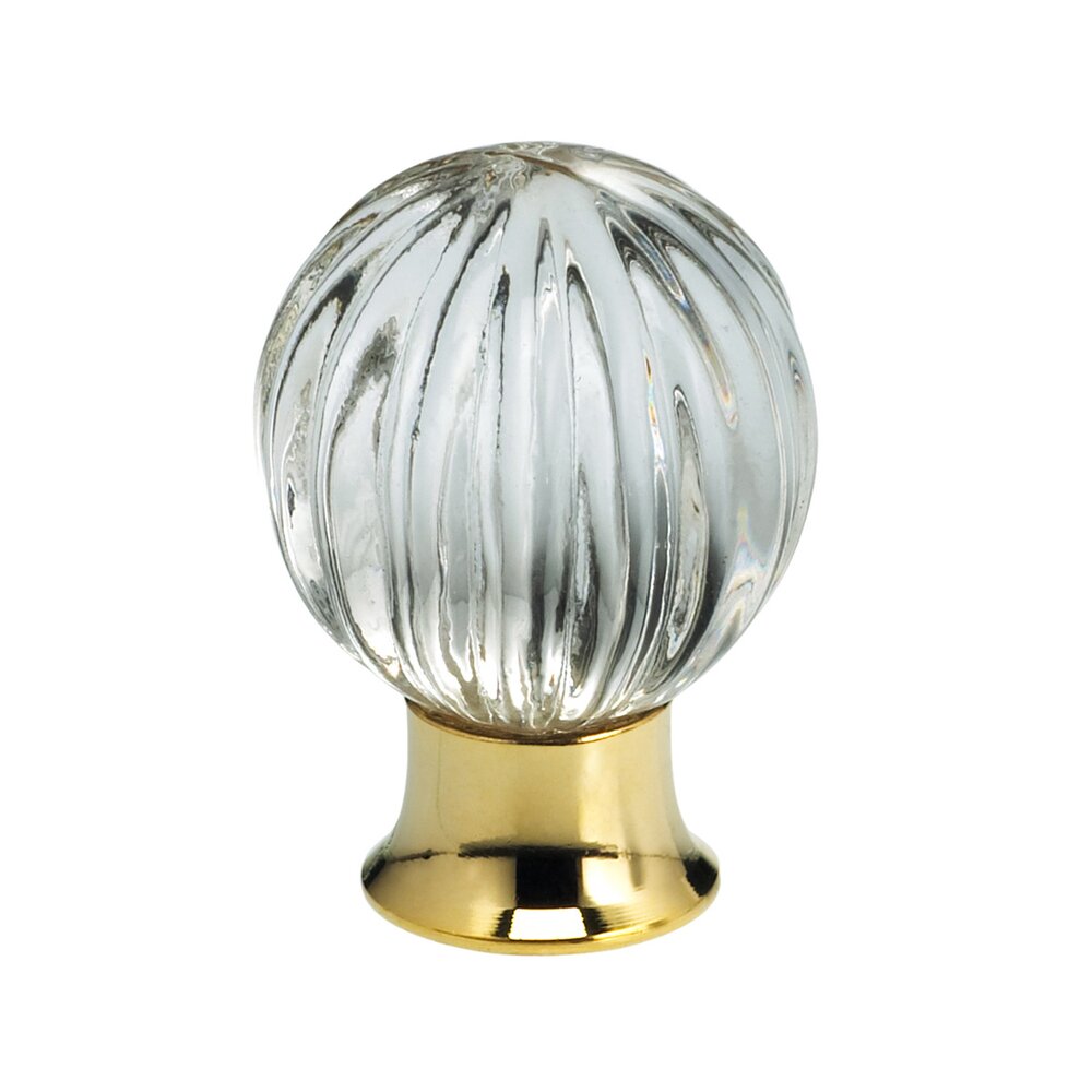30mm Clear Glass Globe Knob with Polished Brass Base
