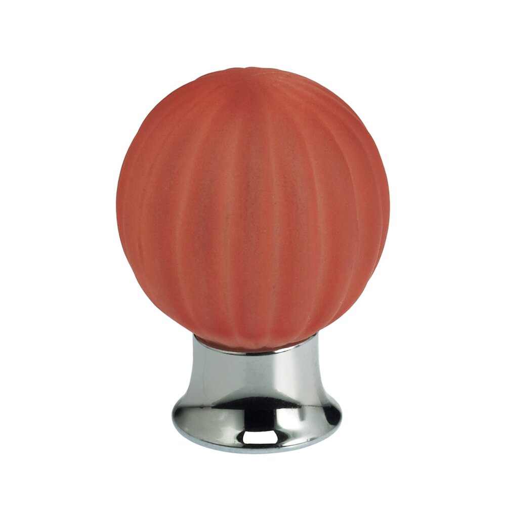 30mm Frosted Rose Colored Glass Globe Knob with Polished Chrome Base