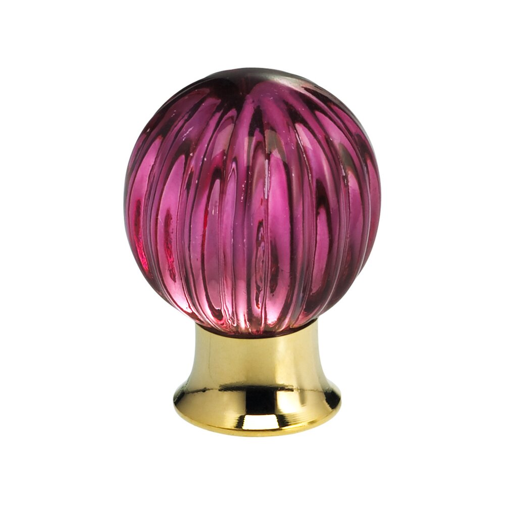 30mm Clear Rose Colored Glass Globe Knob with Polished Brass Base