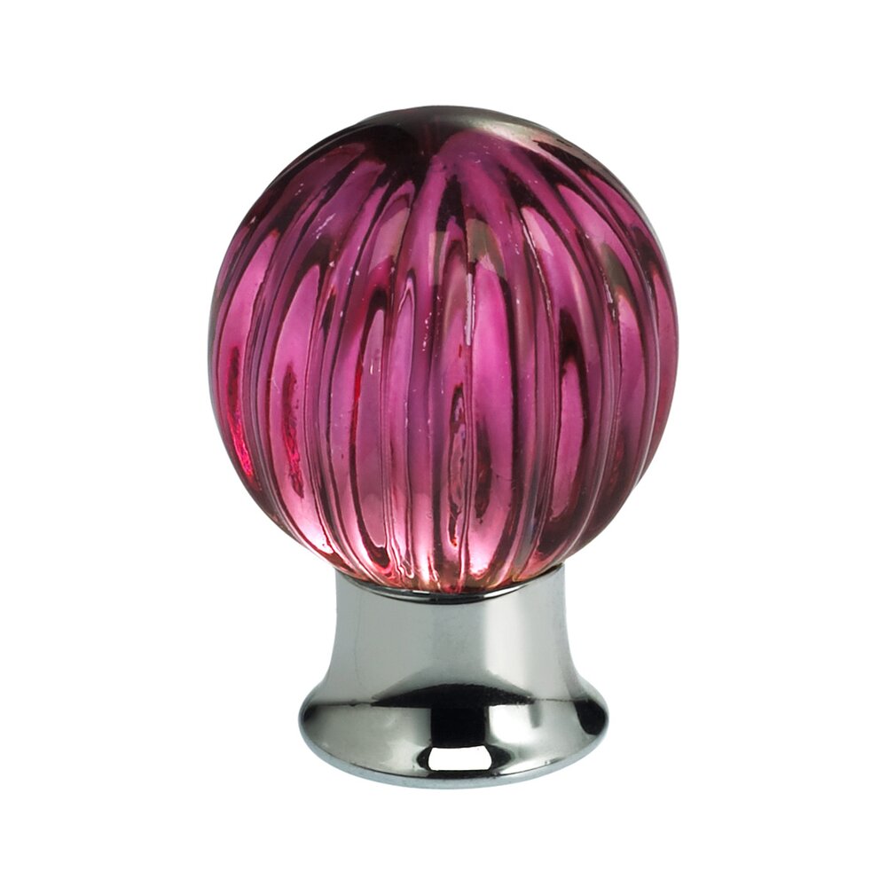 30mm Clear Rose Colored Glass Globe Knob with Polished Chrome Base