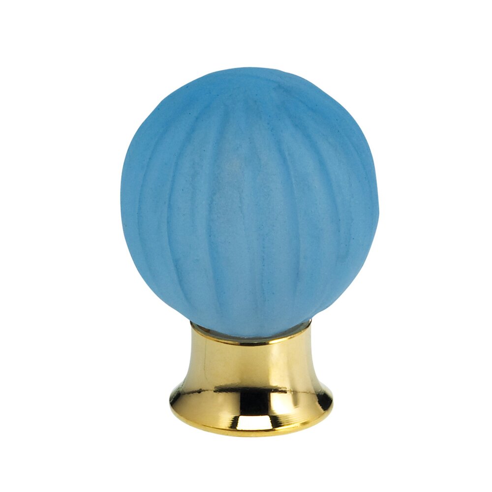 30mm Frosted Azure Colored Glass Globe Knob with Polished Brass Base