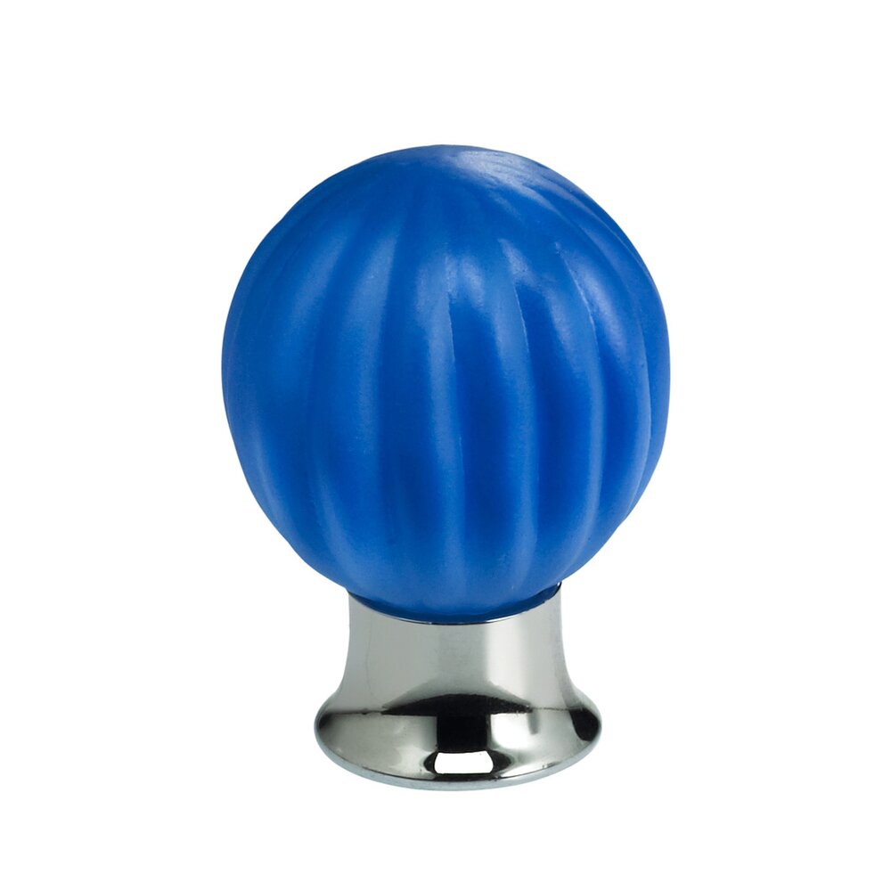 30mm Frosted Azure Colored Glass Globe Knob with Polished Chrome Base