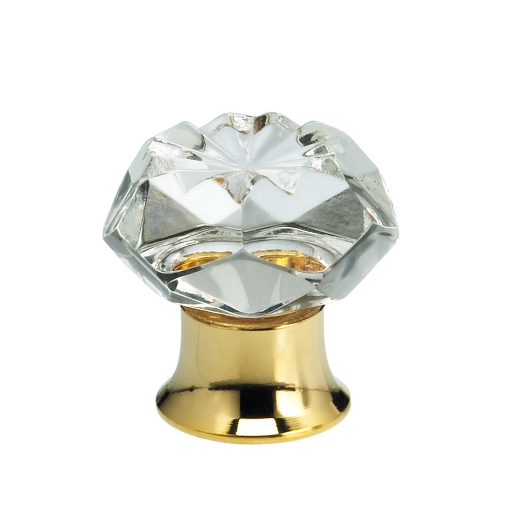 30mm Clear Crystal Knob with Polished Brass Base