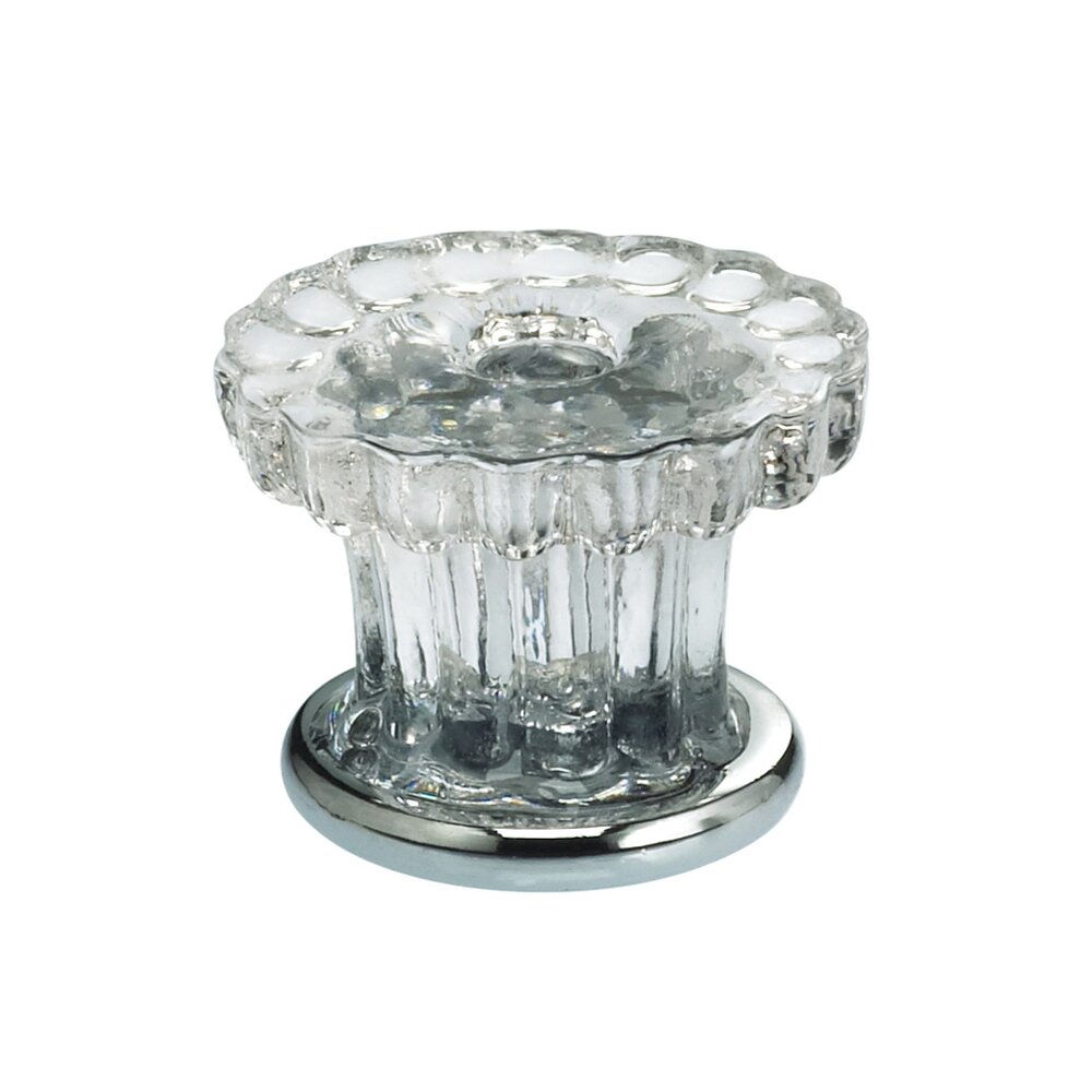 30mm Clear Glass Fountain Knob with Polished Chrome Base