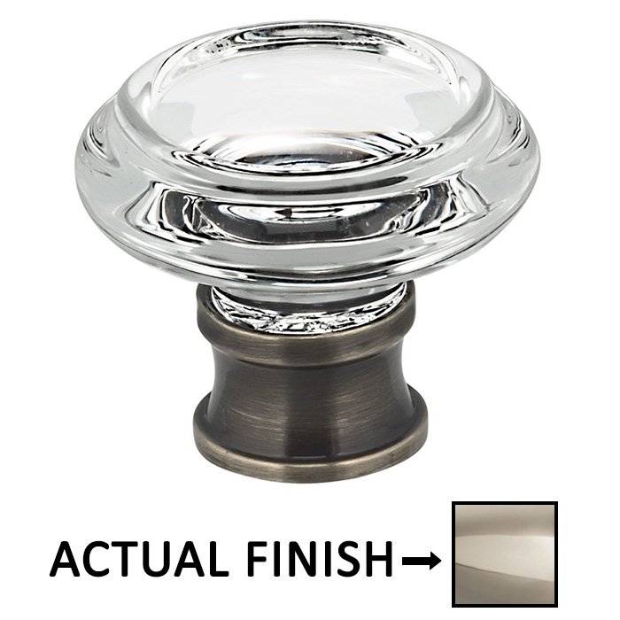 1 5/16" Diameter Traditional Glass Knob in Polished Polished Nickel Lacquered