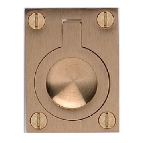 2" (51mm) Rectangular Flush Ring Pull in Satin Brass Lacquered