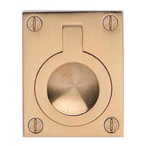 2 3/8" (60mm) Rectangular Flush Ring Pull in Polished Brass Lacquered