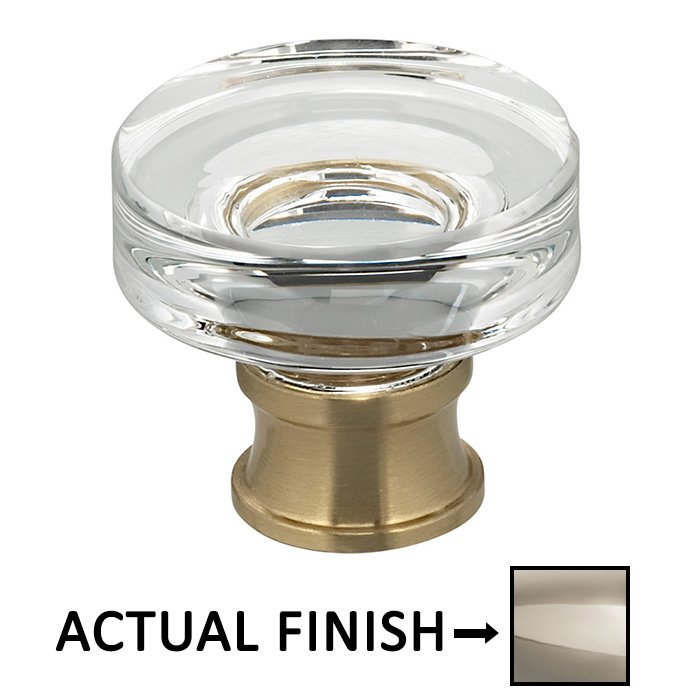 1 1/4" Diameter Puck Glass Knob in Polished Polished Nickel Lacquered
