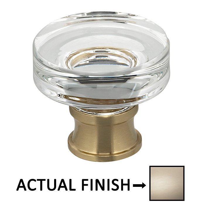1 1/4" Diameter Puck Glass Knob in Satin Nickel Lacquered