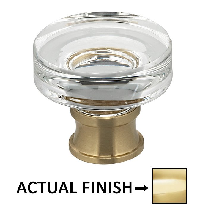 1 1/4" Diameter Puck Glass Knob in Polished Brass Lacquered