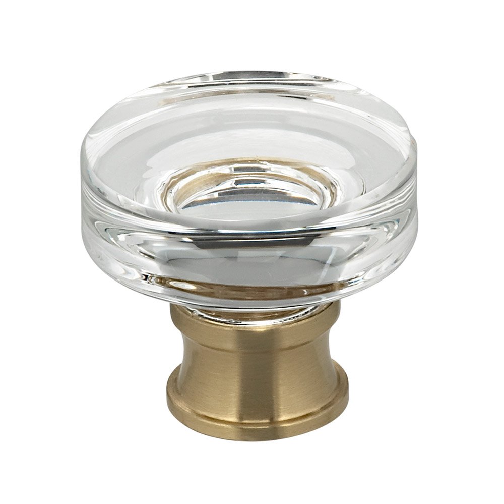 1 1/4" Diameter Puck Glass Knob in Satin Brass Lacquered