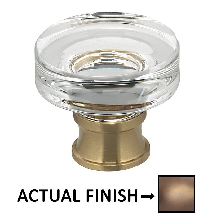 1 1/4" Diameter Puck Glass Knob in Antique Brass Lacquered