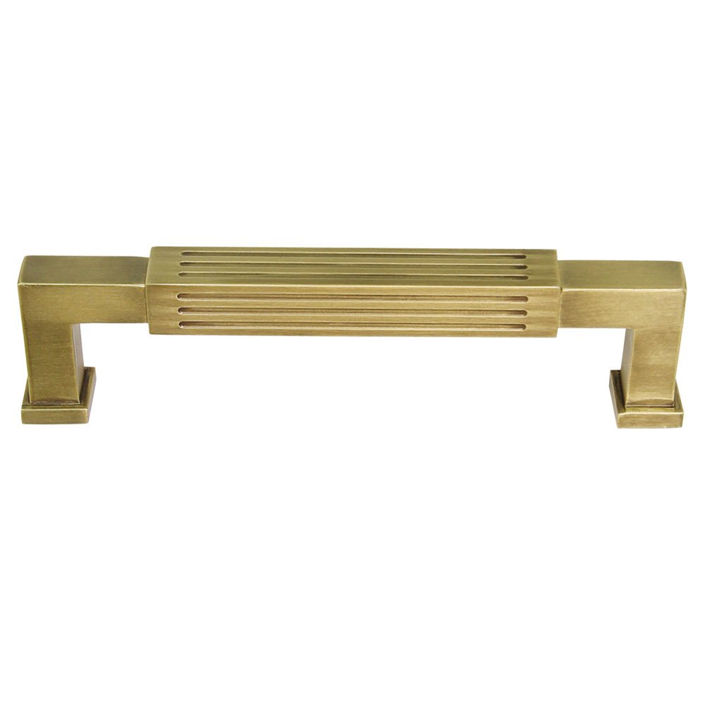 4" Centers Reeded Pull In Antique Brass Lacquered