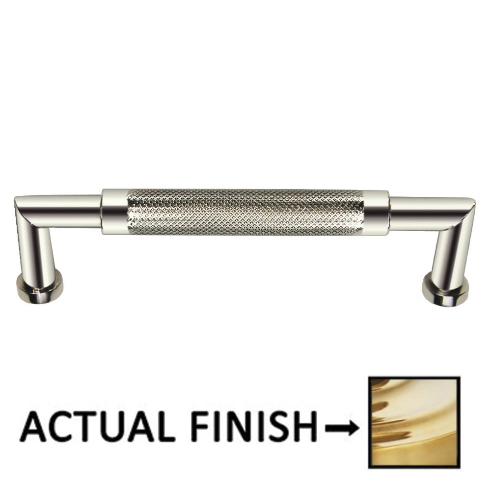 4" Centers Knurled Cabinet Pull In Polished Brass Unlacquered