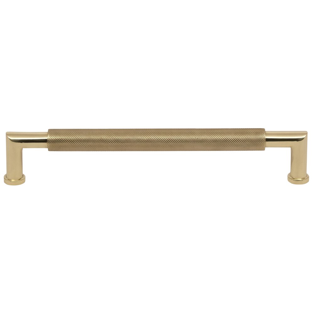 8" Centers Knurled Cabinet Pull in Polished Brass Unlacquered