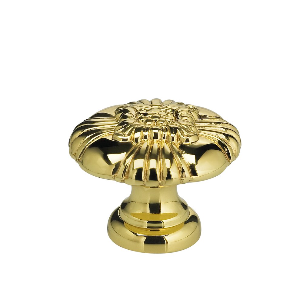 1 1/8" Floral Center Knob Polished Brass Lacquered