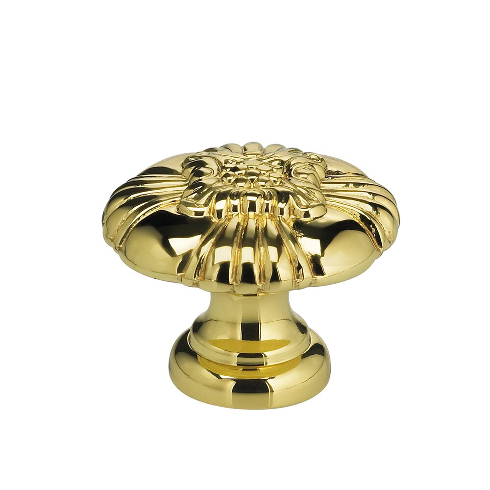 1 3/8" Floral Center Knob Polished Brass Lacquered