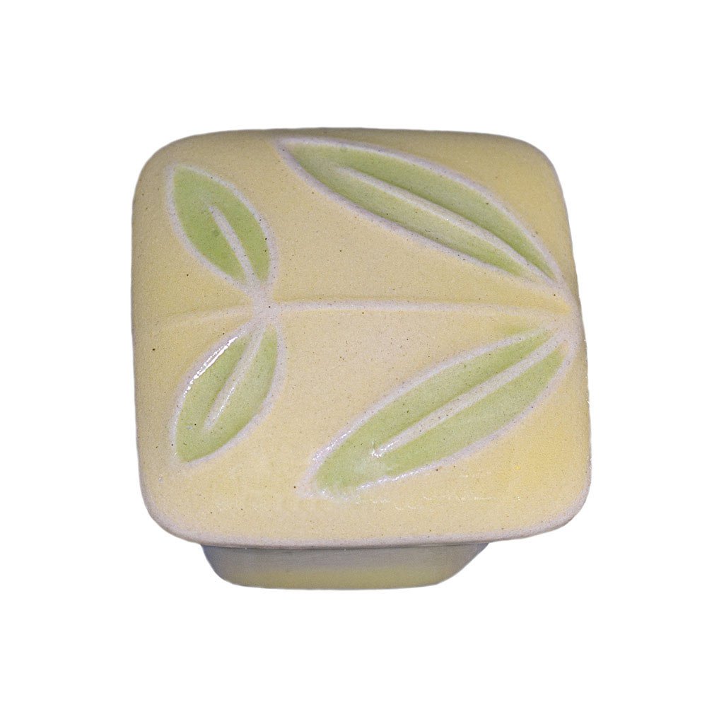 1 1/4" Small Square Yellow With Leaves No Berries Knob in Porcelain