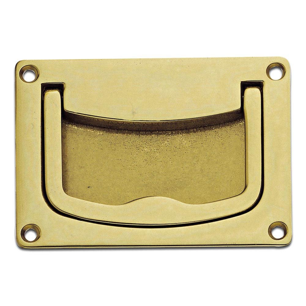 3" Long Recessed Rectangle Pull (Front Mount) with Handle in Brass