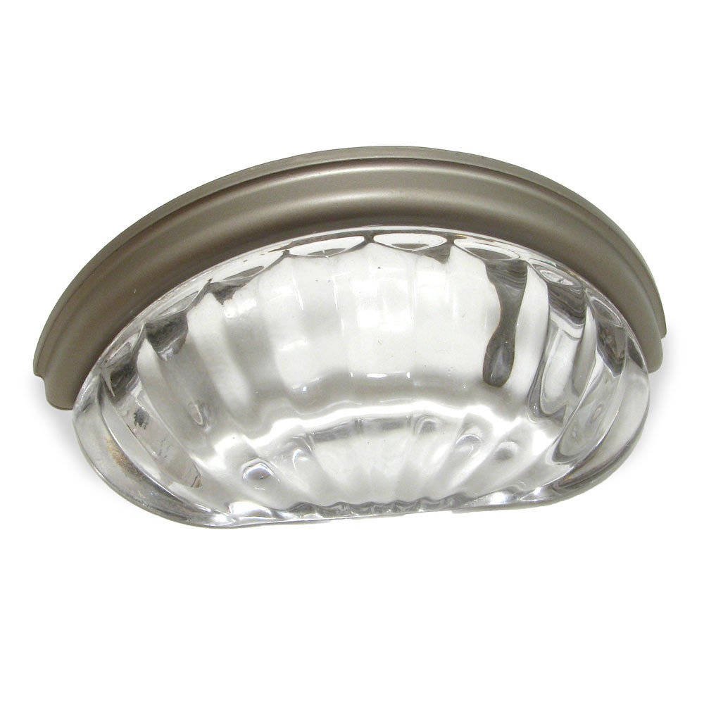 3" Centers Scalloped Cup Pull in Matte Nickel and Clear Glass
