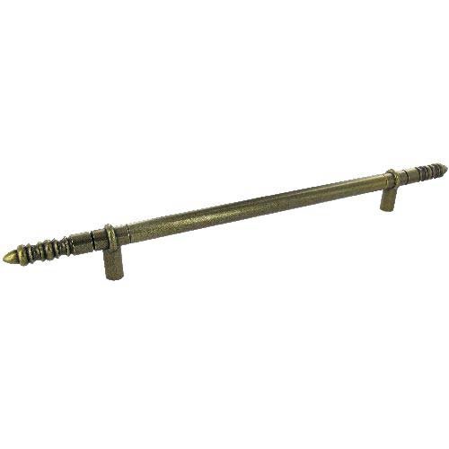 Forged Iron 15 1/8" Centers Appliance Pull with Embellished Ends in Burnished Brass