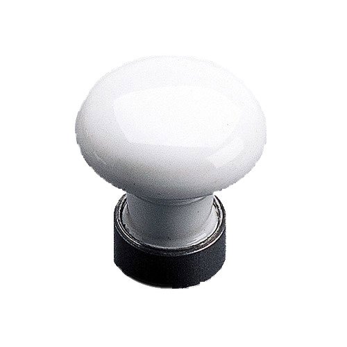 Porcelain and Forged Iron 1 3/16" Diameter Round Knob in White and Natural Iron