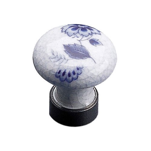 Porcelain and Forged Iron 1 3/16" Diameter Painted Round Knob in Crackle Periwinkle Blue and Natural Iron