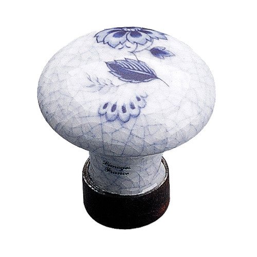 Porcelain and Forged Iron 1 3/8" Diameter Painted Round Knob in Crackle Periwinkle Blue and Rust