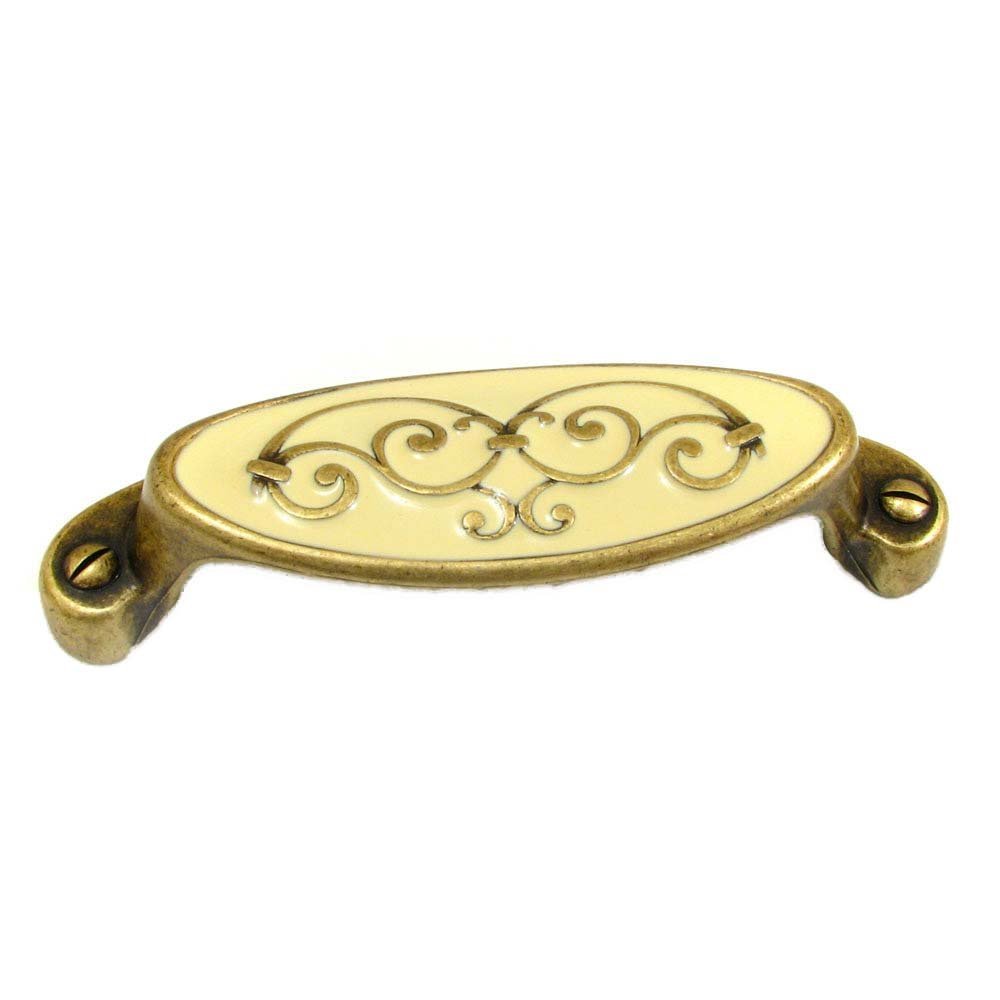 Solid Brass with Enamel 2 1/2" Centers Filigree Cup Pull in Florence
