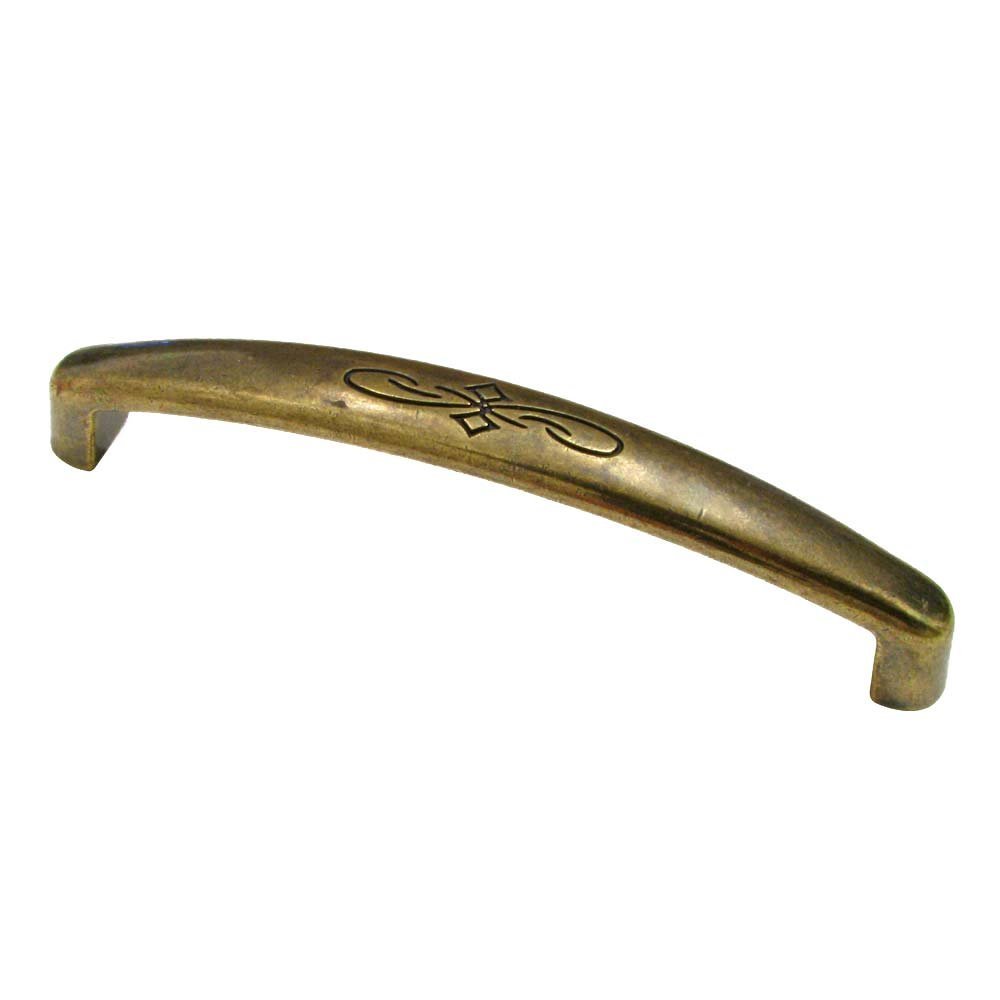 Solid Brass 3 3/4" Centers Embossed Handle in Burnished Brass