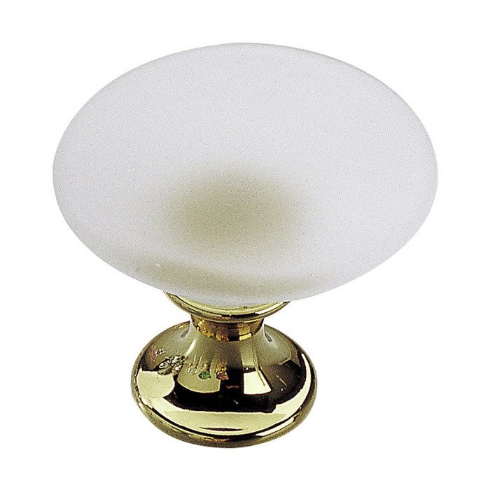 1 3/16" Diameter Smooth Faced Knob in Brass and Frosted Clear Murano Glass