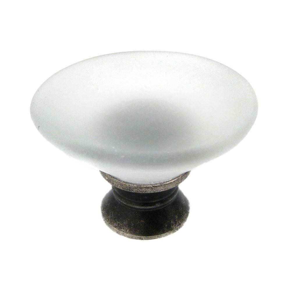 1 3/16" Diameter Smooth Faced Knob in Pewter and Frosted Clear Murano Glass