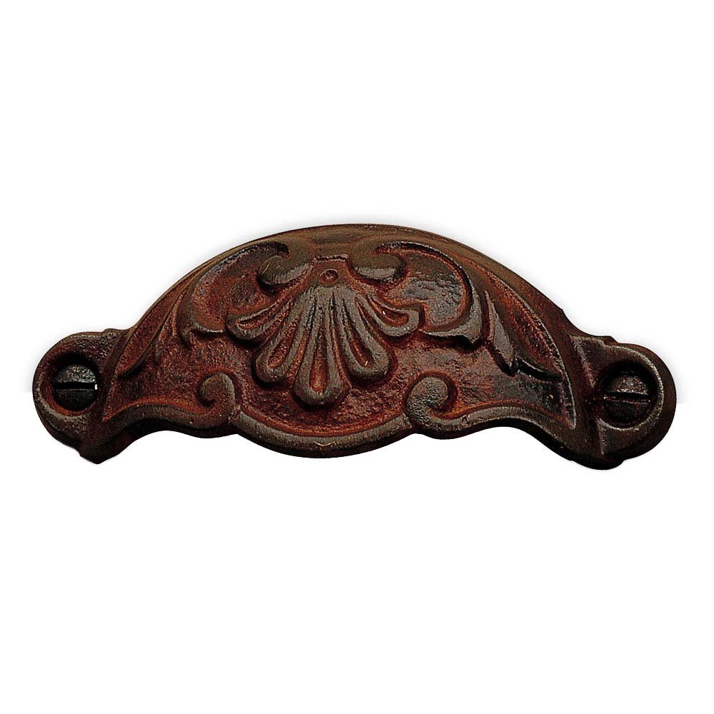 Forged Iron 3 5/8' Centers Embossed Front Mounted Cup Pull in Rust
